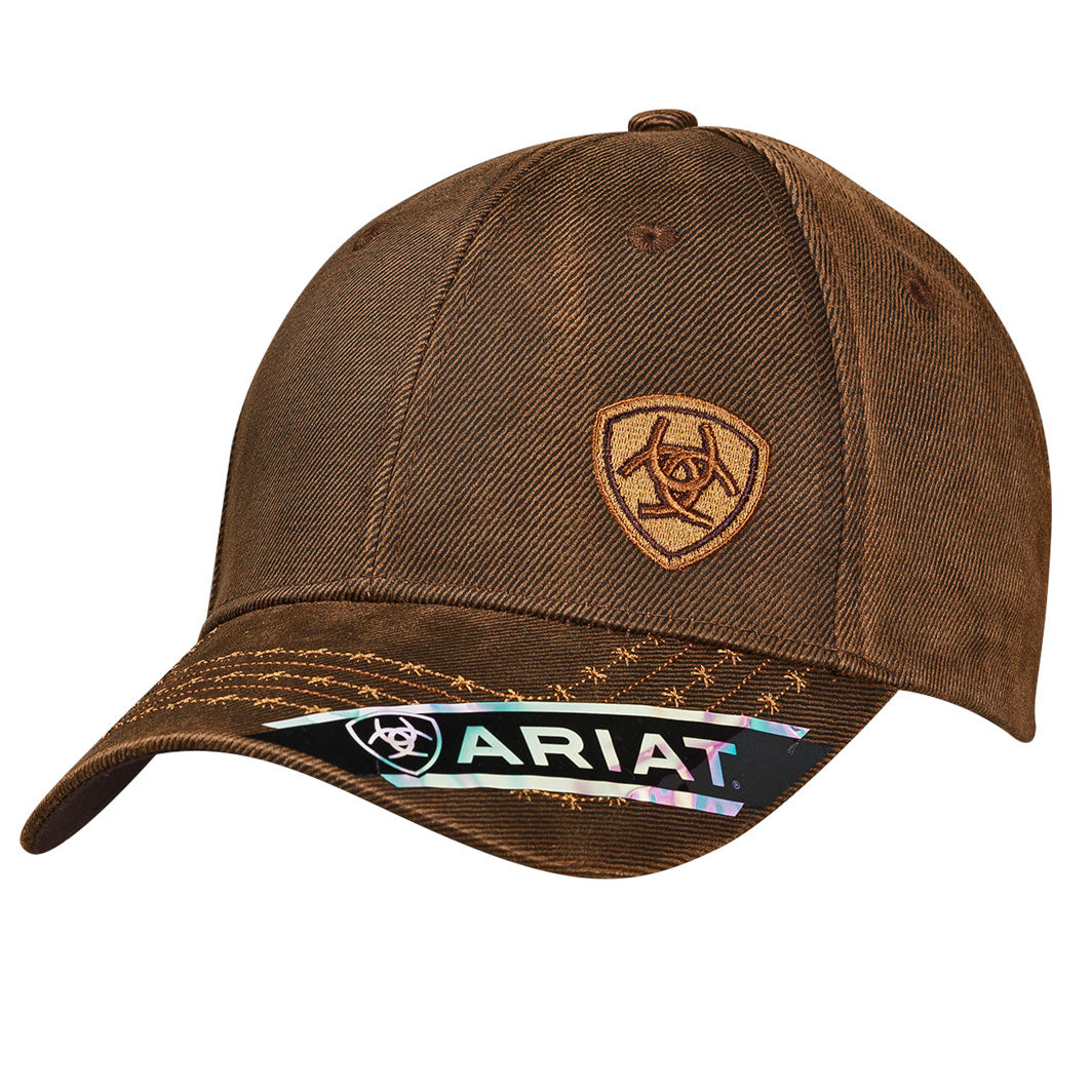 Ariat Brown Oilskin Cotton Twill Contrasting Barbed Wire Stitching on the Bill